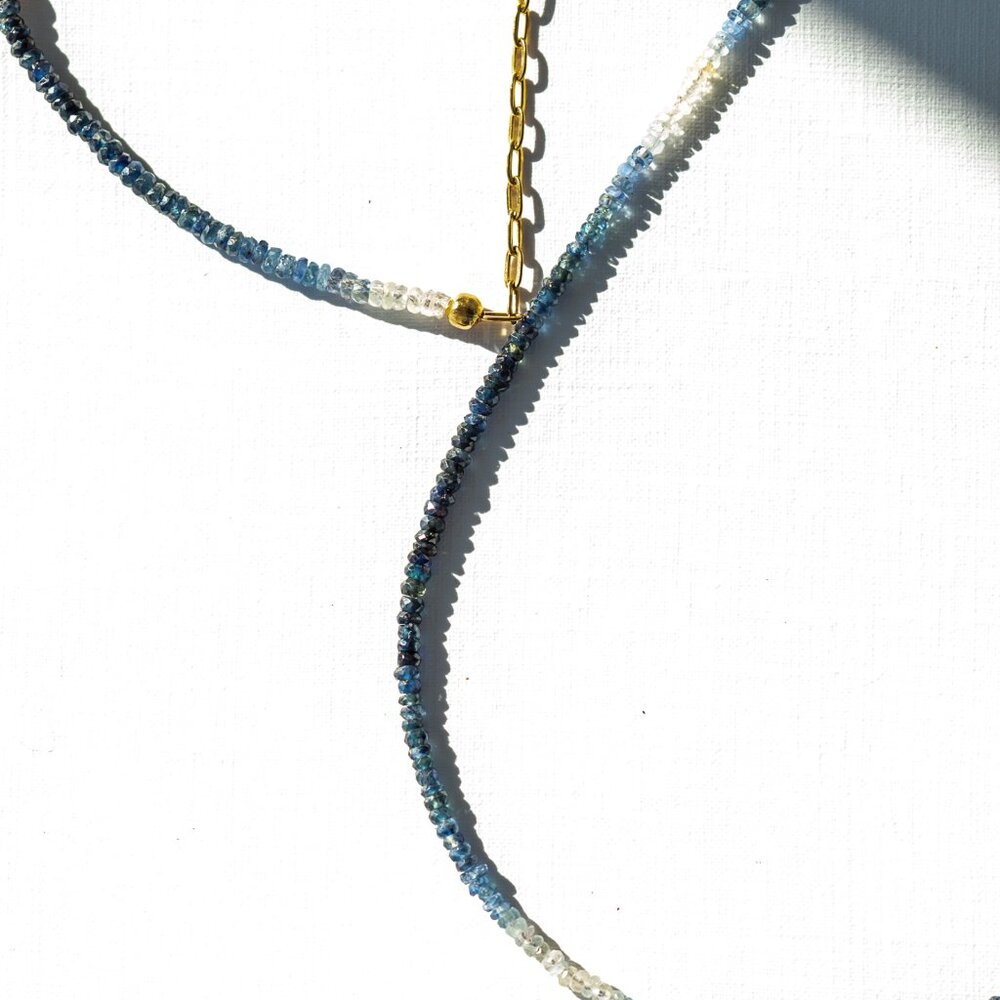 Ombre Sapphire Necklace + Bracelet Set Waterproof Gold Gemstone Jewelry Gift - Picture 8 of 15